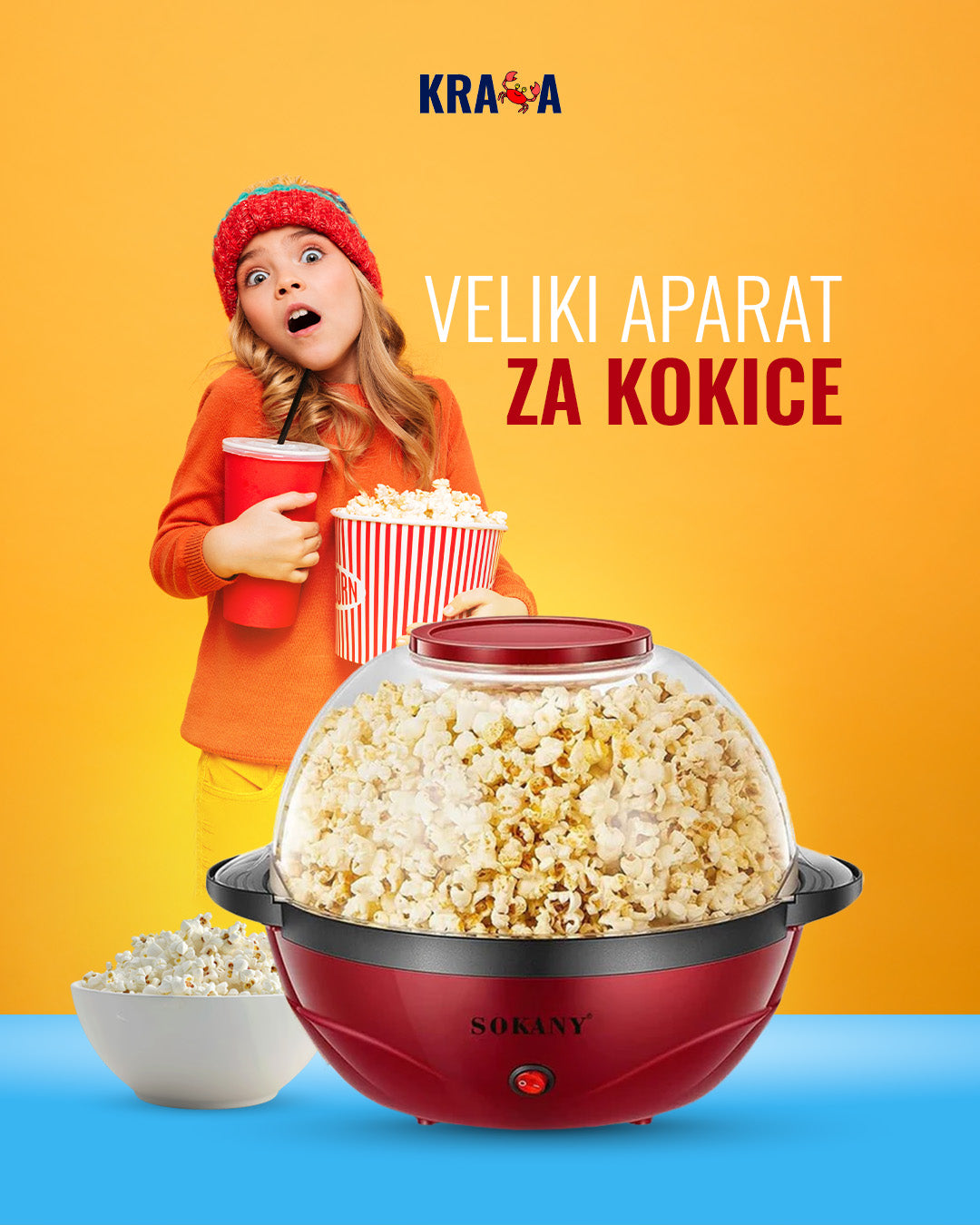 Veliki aparat za kokice (mogu da se dodaju ulje i ukusi)
