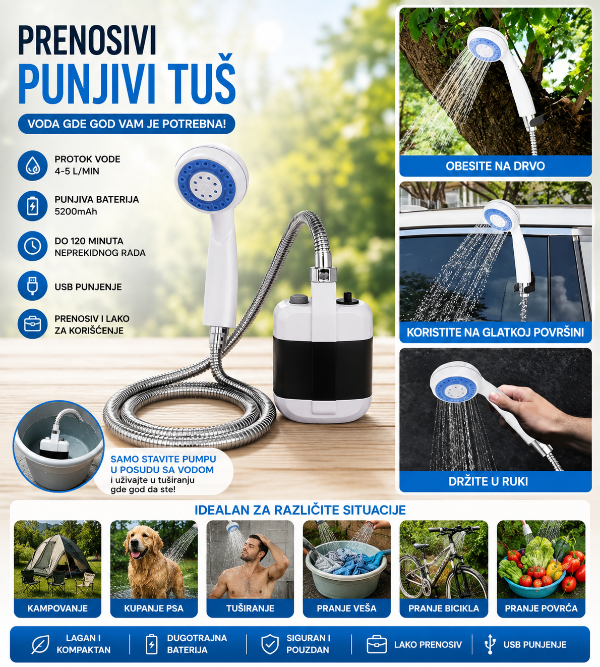 Prenosivi Tuš za Kampovanje