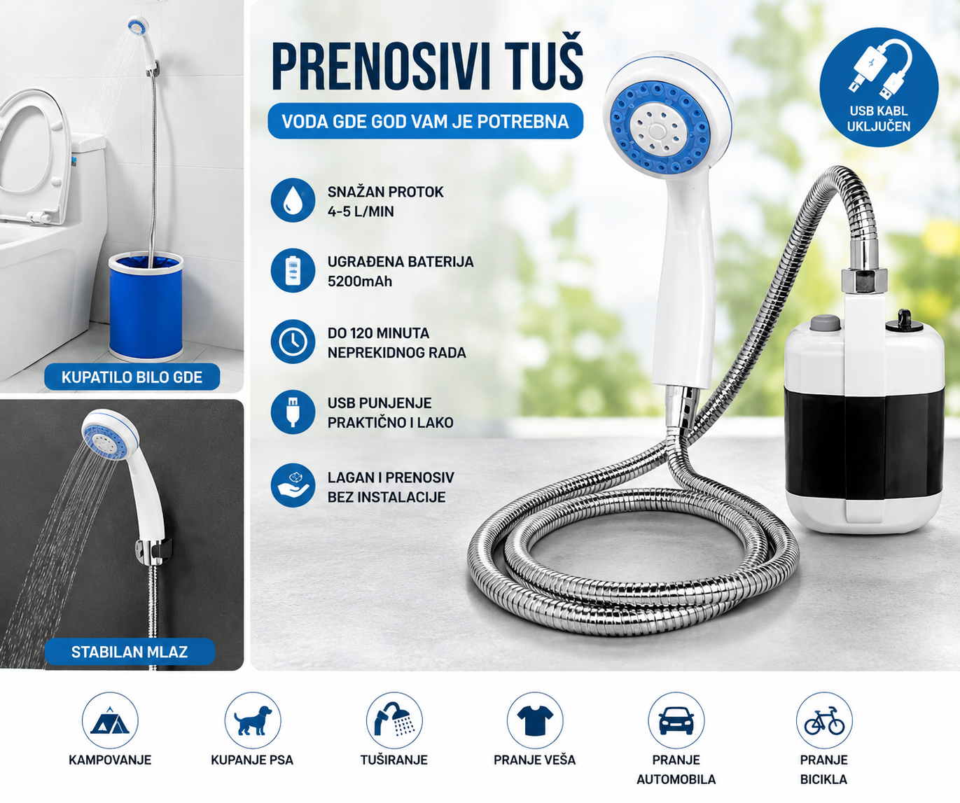 Prenosivi Tuš za Kampovanje