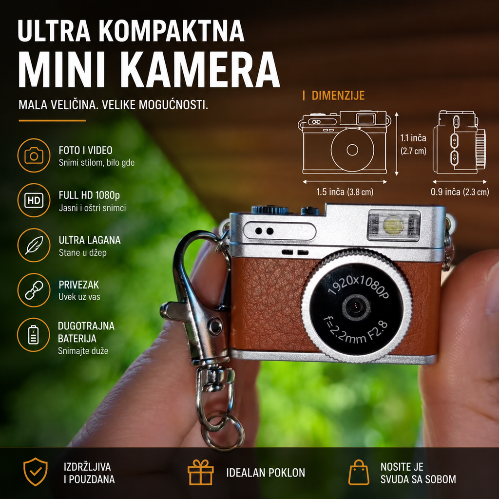 Mini Retro Kamera Privezak - Crni