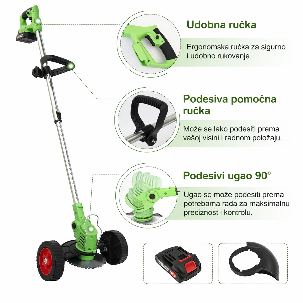Aku Trimer sa 2 baterije + Točkovi + set alata