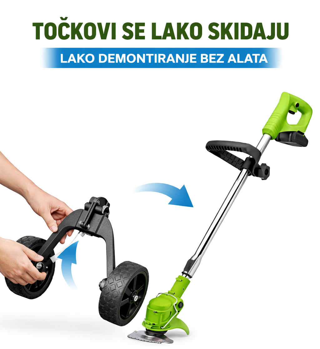 Aku Trimer sa 2 baterije + Točkovi + set alata