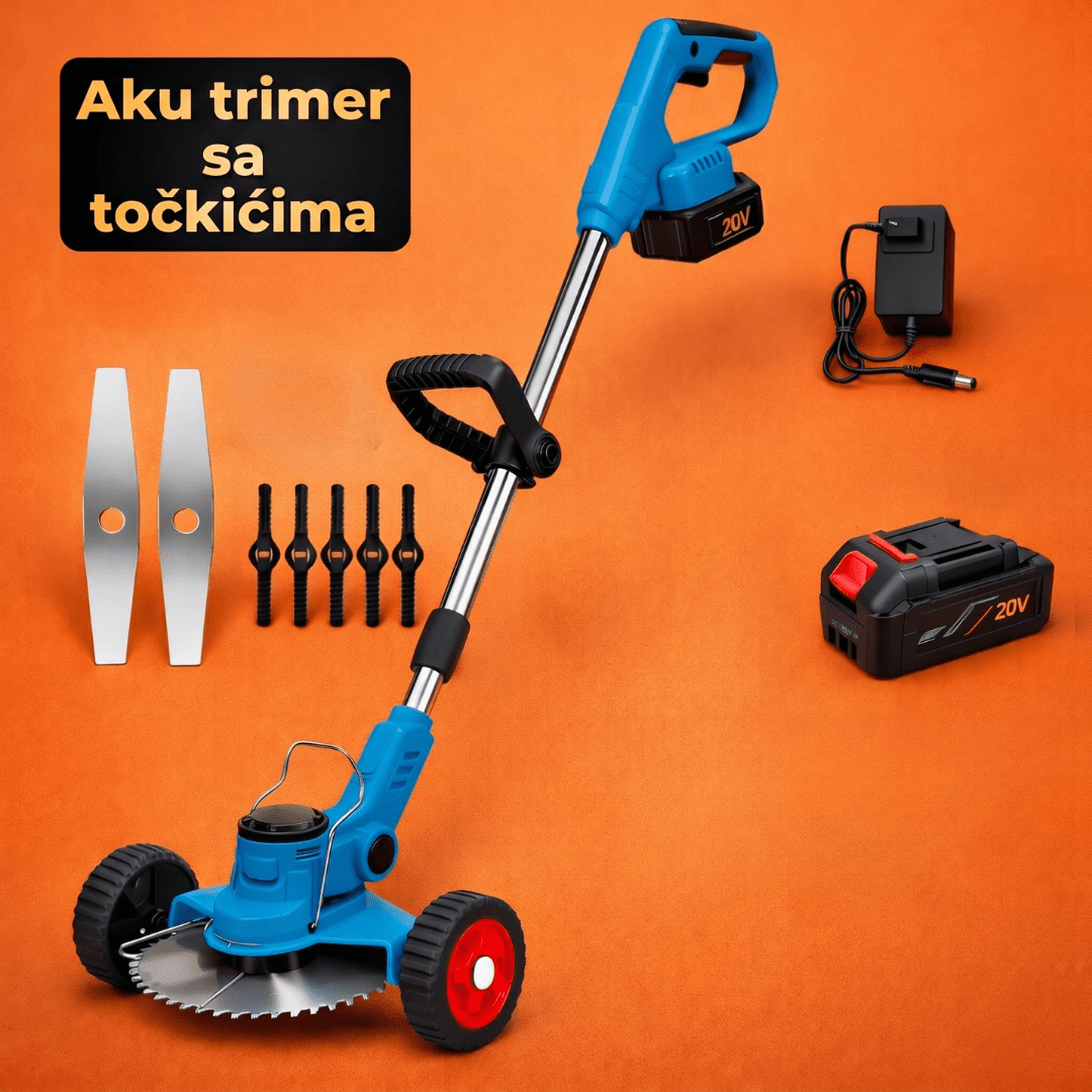 Aku trimer za travu sa točkićima + 2 baterije u setu - Topopusti