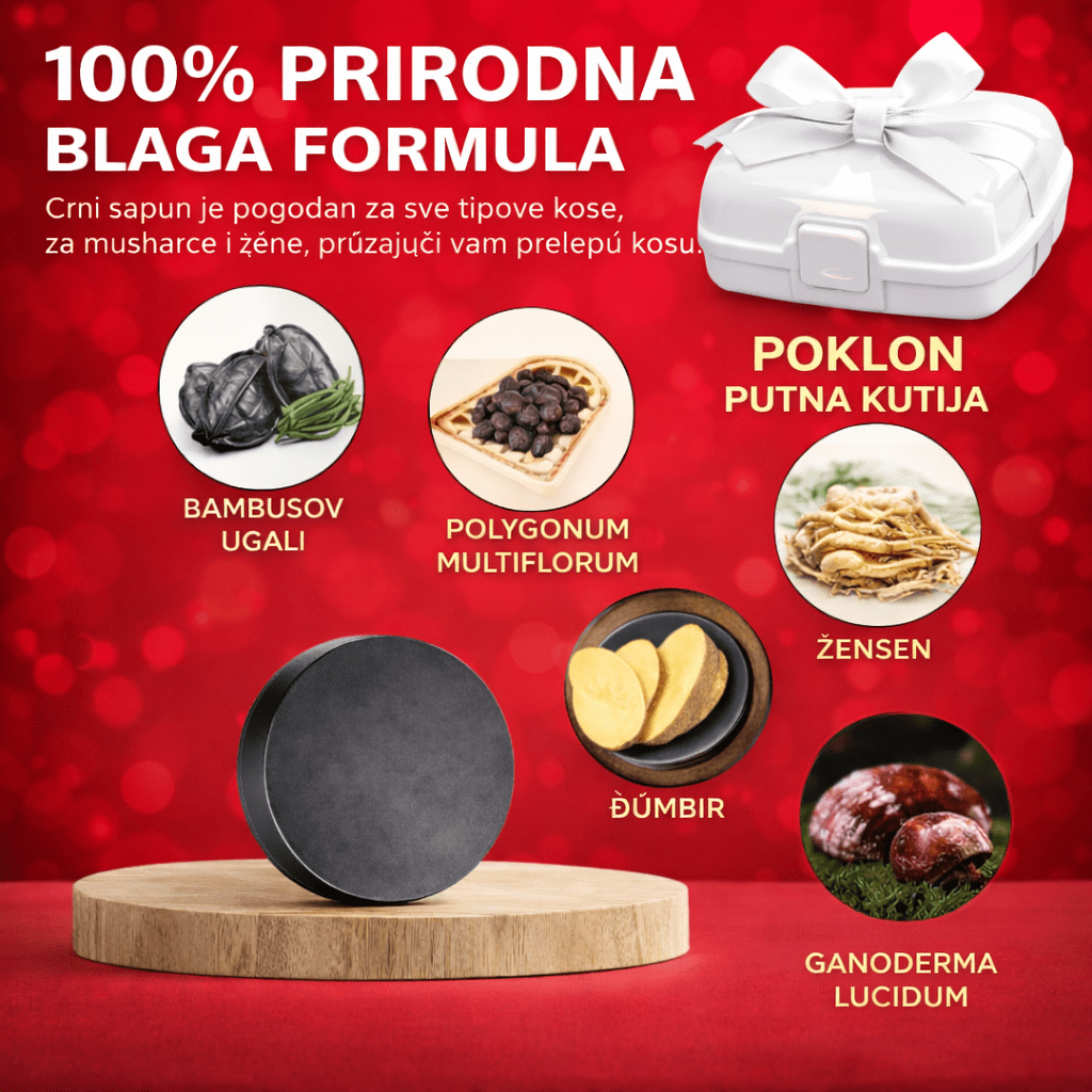 Crni sapun za Sedu Kosu + Poklon Kutija za sapun - Topopusti