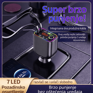 🚗 FM transmiter za auto sa brzim punjačem 100W – Bluetooth 5.3, Hands - Free, 4u1 - Topopusti