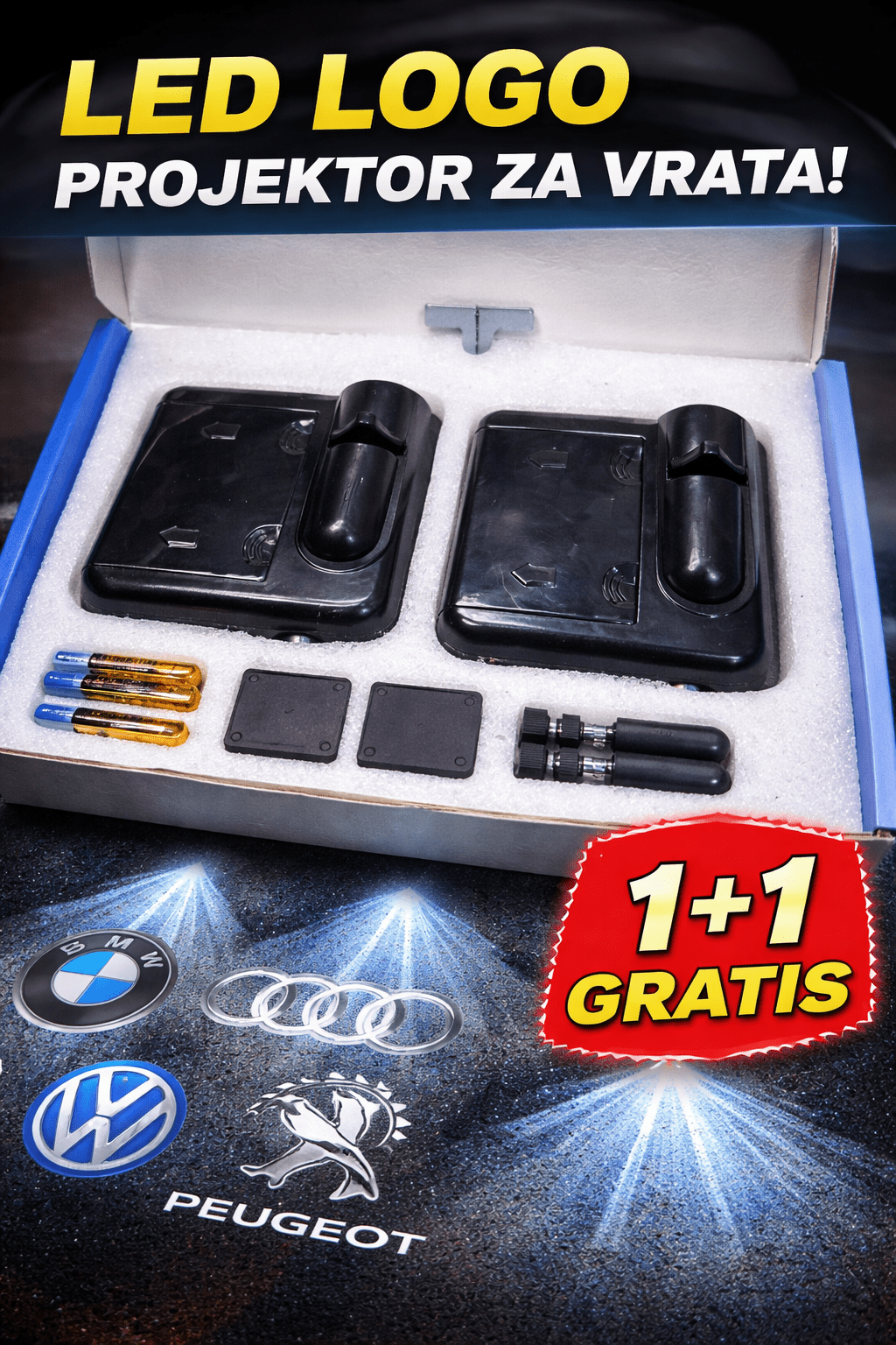 LED LOGO PROJEKTOR ZA VRATA AUTOMOBILA – 1+1 GRATIS - Topopusti