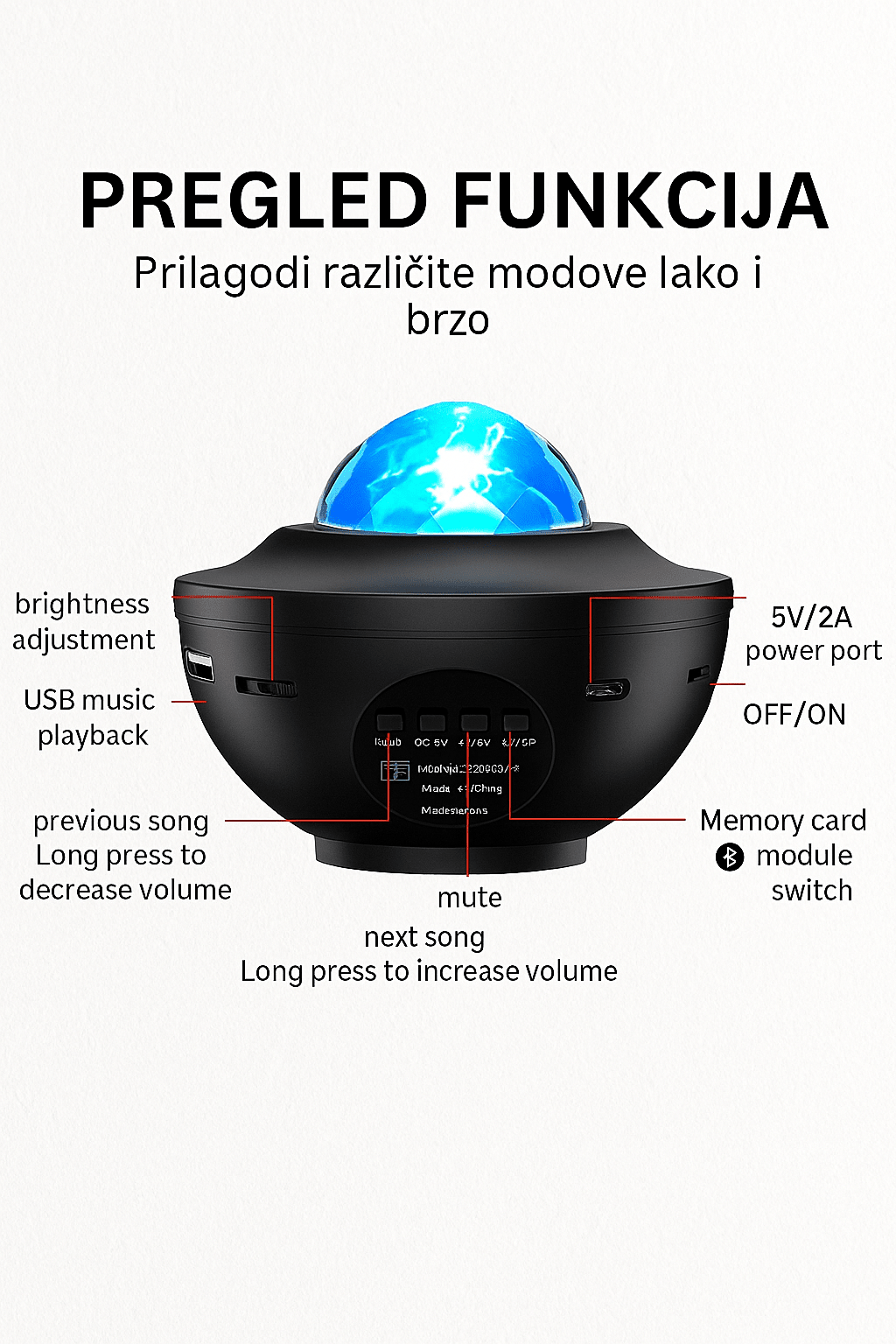 Projektor Zvezdano Nebo + Daljinski + Bluetooth zvučnik - Topopusti