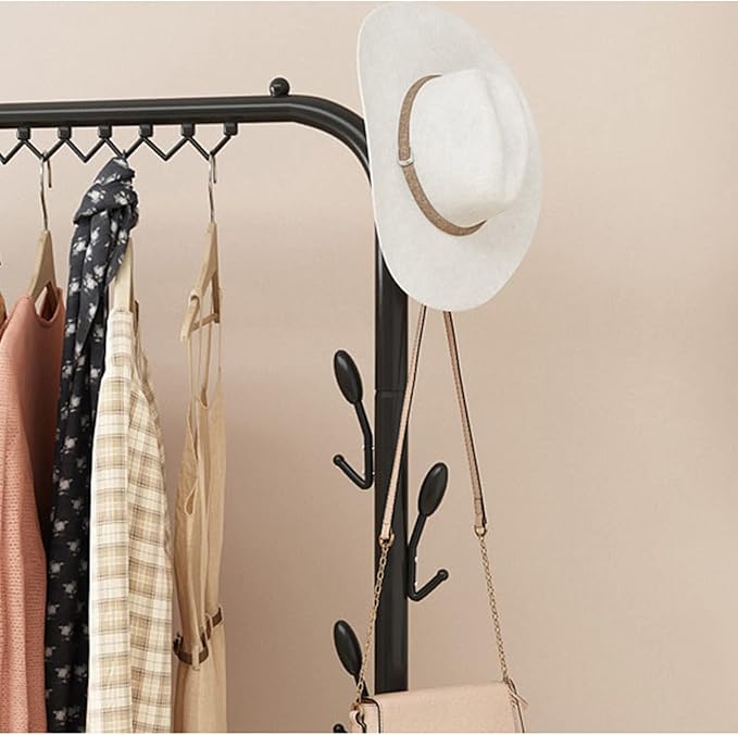Samostojeći Stalak za Odeću sa Policom za Obuću i 7 Kukica – Metalni Organizator za Garderobu - Topopusti