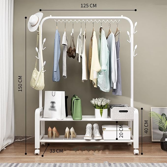 Samostojeći Stalak za Odeću sa Policom za Obuću i 7 Kukica – Metalni Organizator za Garderobu - Topopusti