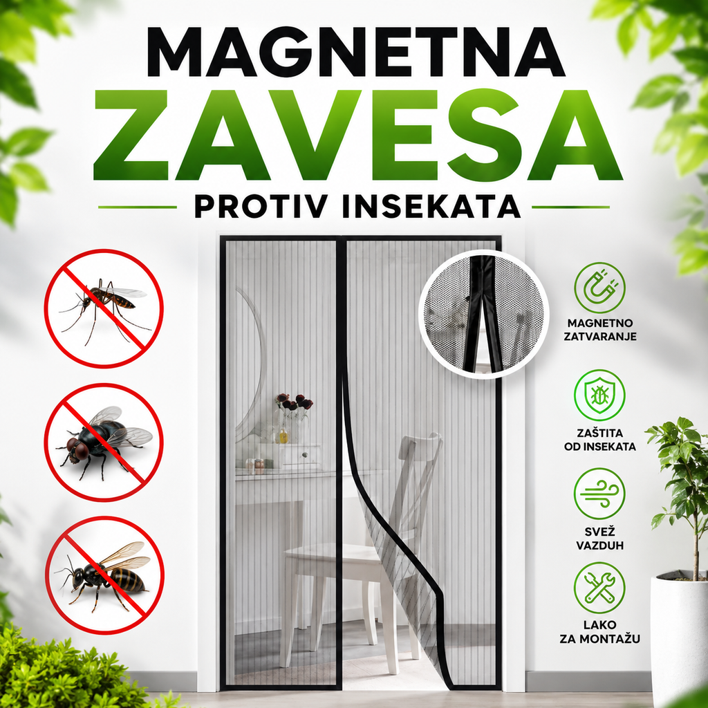 Magnetna zavesa protiv insekata - Crna ili bela