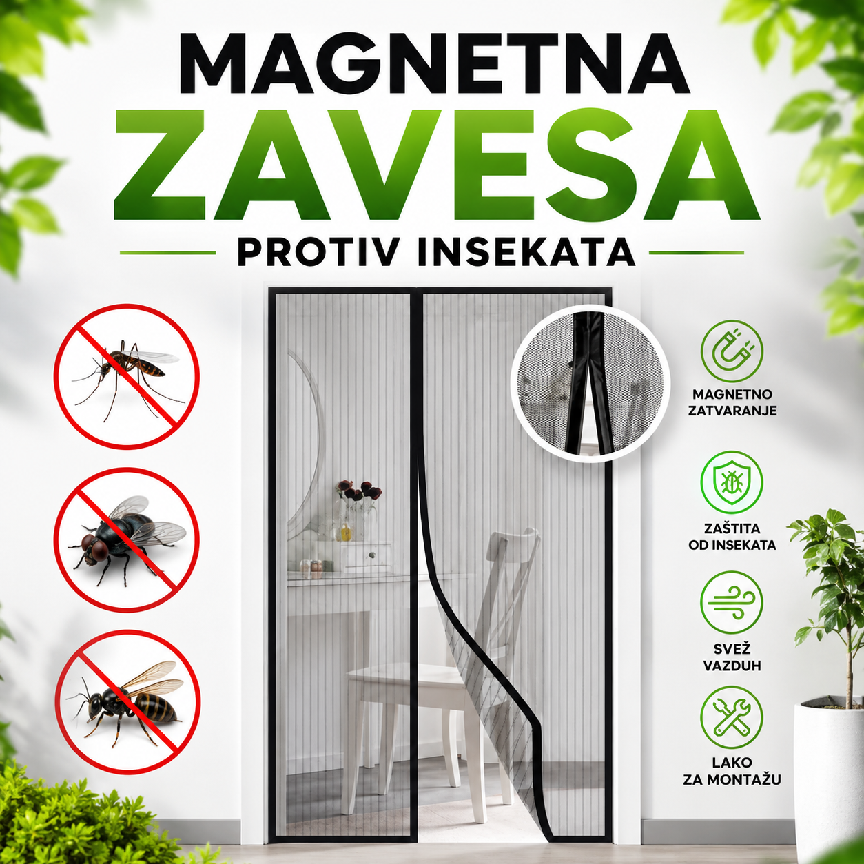 Magnetna zavesa protiv insekata - Crna ili bela