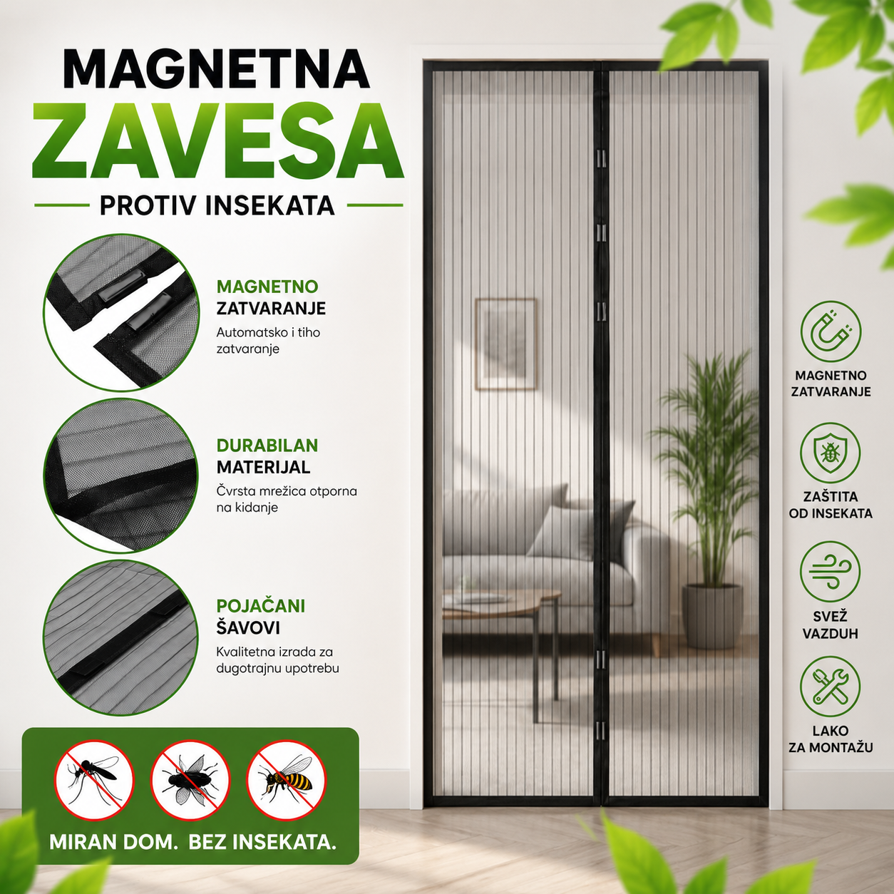 Magnetna zavesa protiv insekata - Crna ili bela