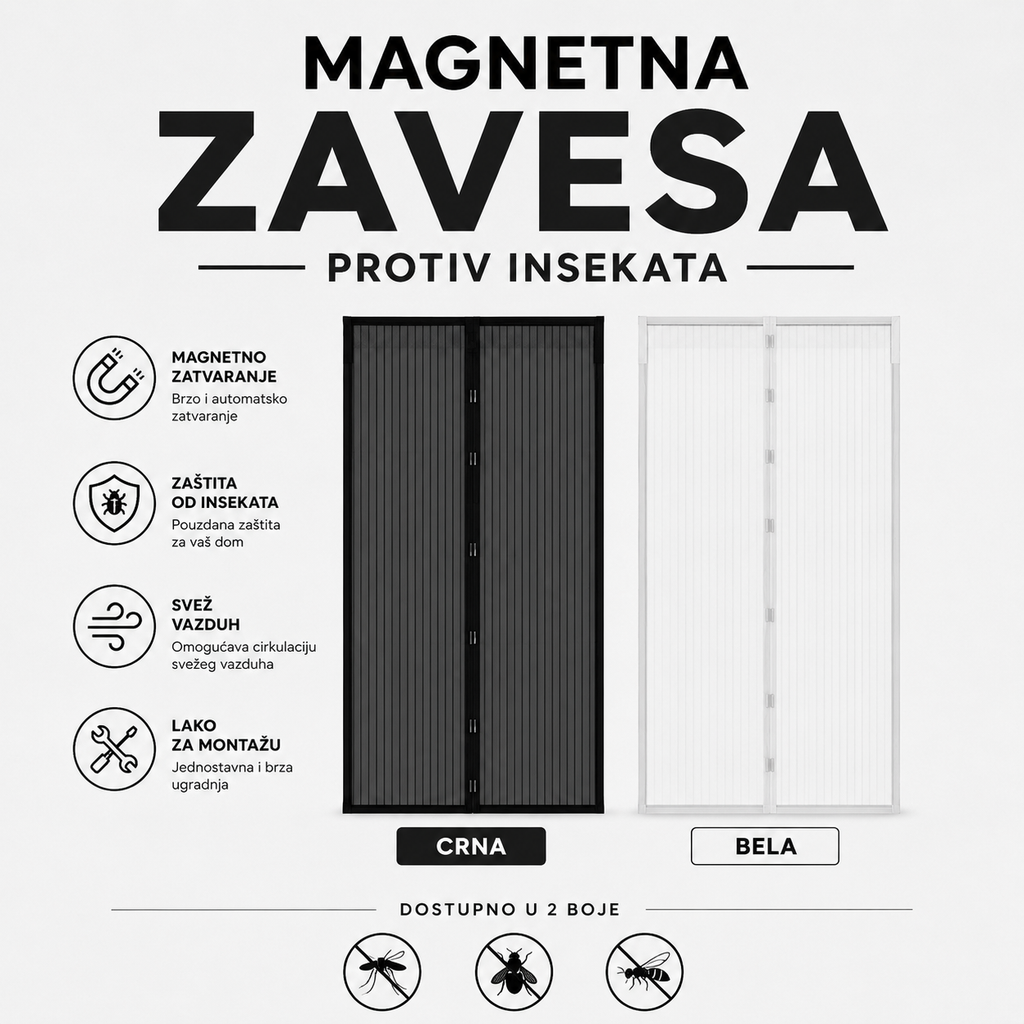 Magnetna zavesa protiv insekata - Crna ili bela
