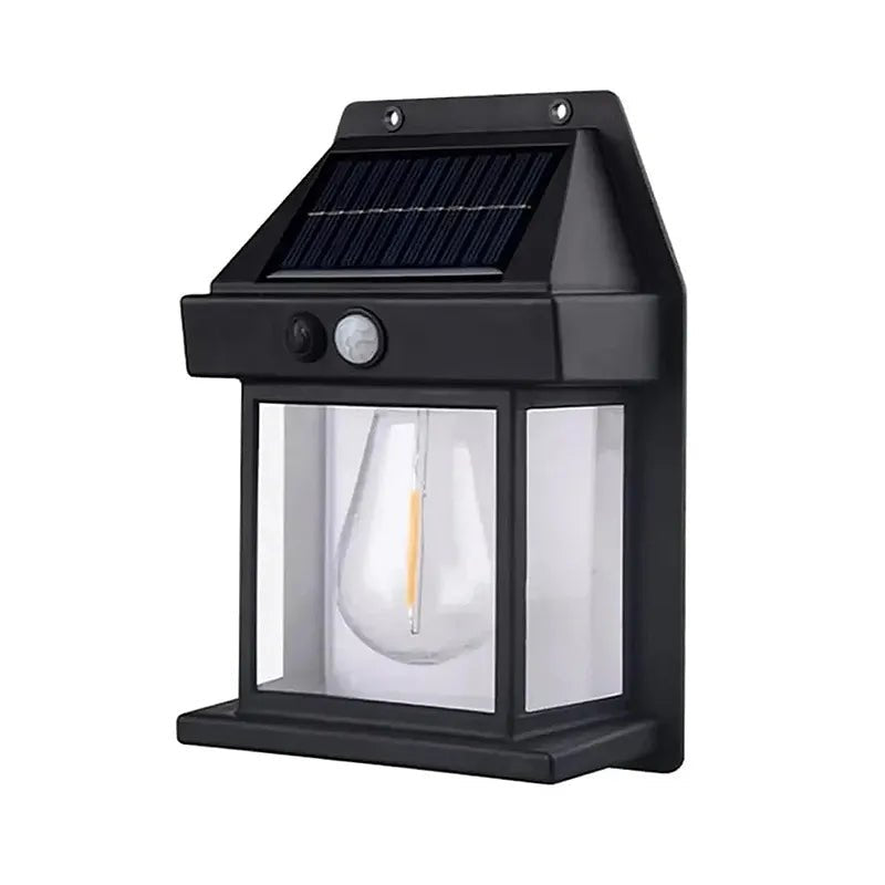 Solarna LED Zidna Lampa – Fenjer sa Senzorom Pokreta i Sijalicom | Spoljna Solar Lampica za Dvorište, Terasu i Fasadu - Topopusti