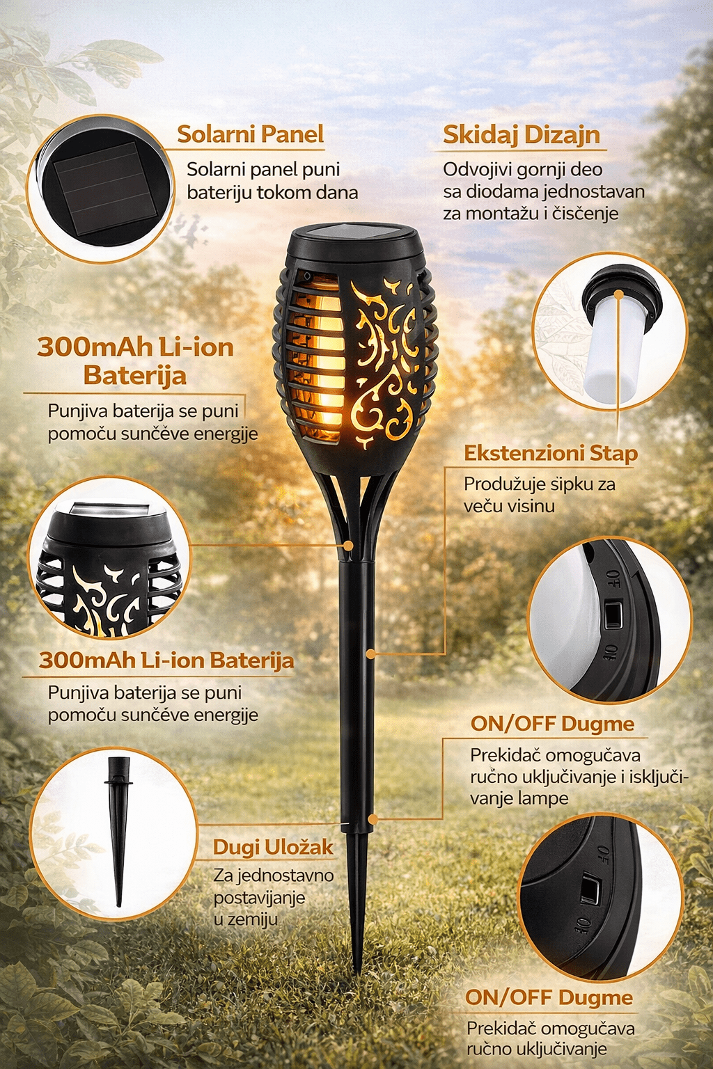 Solarna "plamen" lampa za baštu (3 komada) - Topopusti