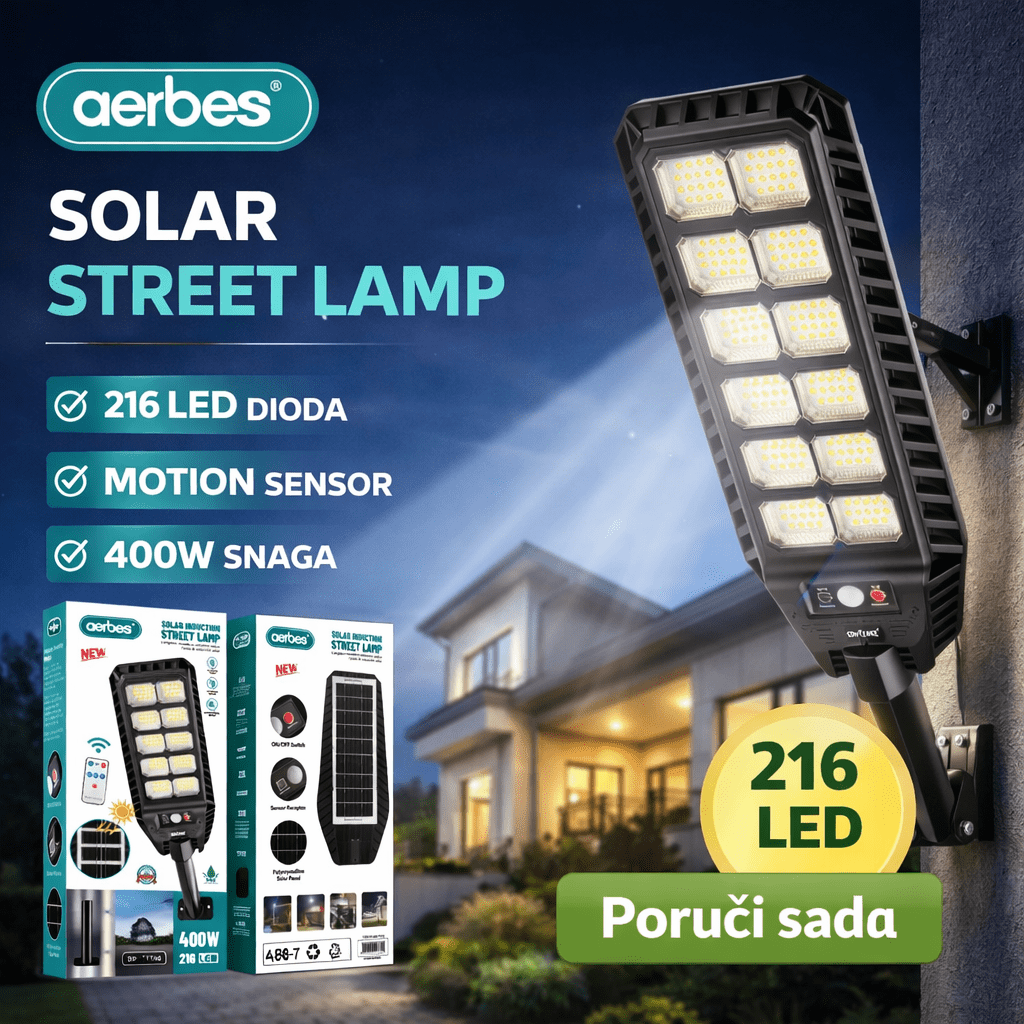 💡 Solarni LED reflektor 400W – 216 LED dioda sa senzorom pokreta i daljinskim upravljačem - Topopusti