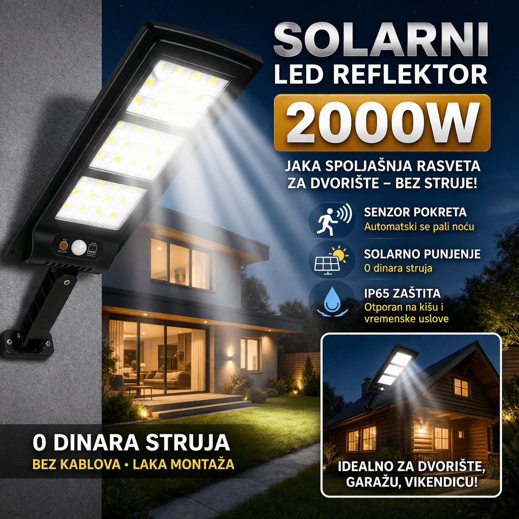 Ulični Solarni Projektor Lampa 8000Lumena - Topopusti