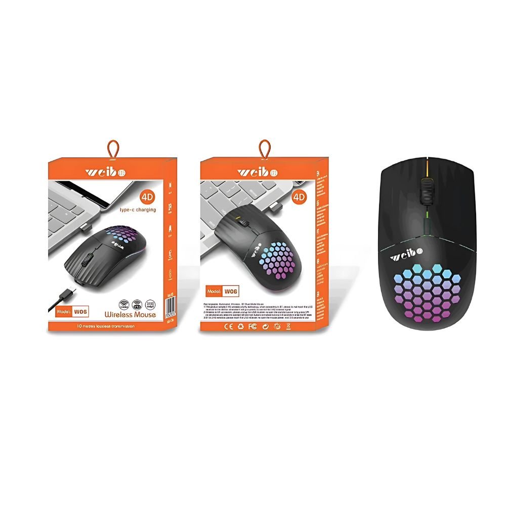 Weibo W06 Bežični Bluetooth Miš – Tihi Klik, Punjiv, 2.4GHz + BT Dual Mode, 1000–3200 DPI - Topopusti