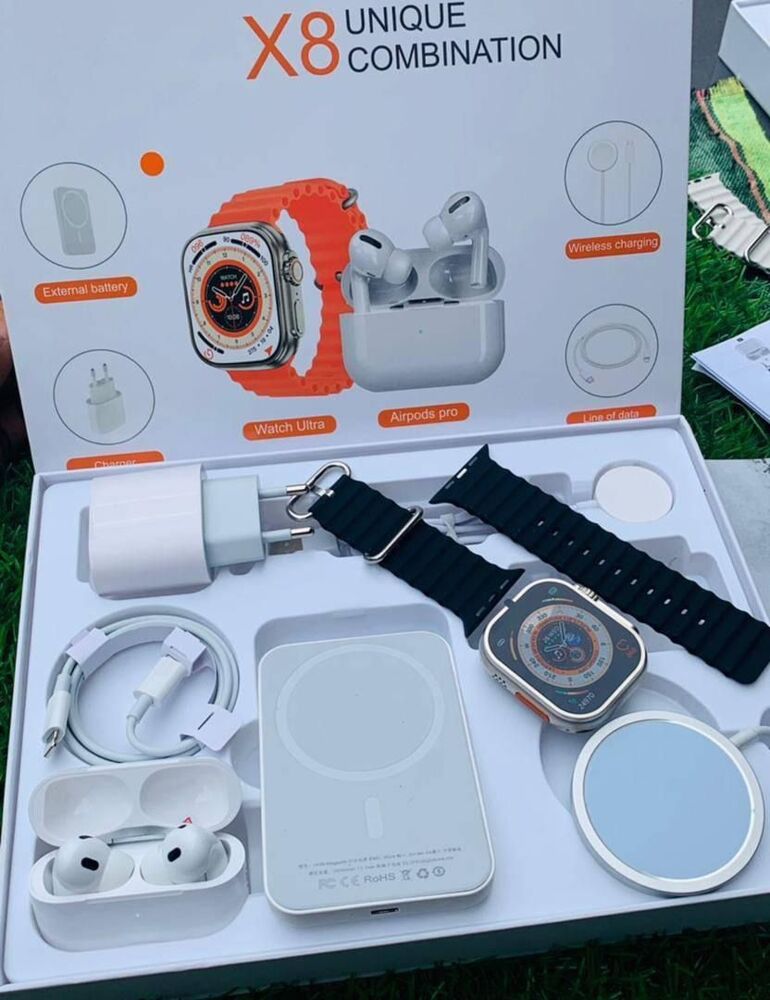 X10 ULTRA (pametni sat, bluetooth slušalice, bluethooth punjač, eksterna baterija, punjač i kabl) - Topopusti
