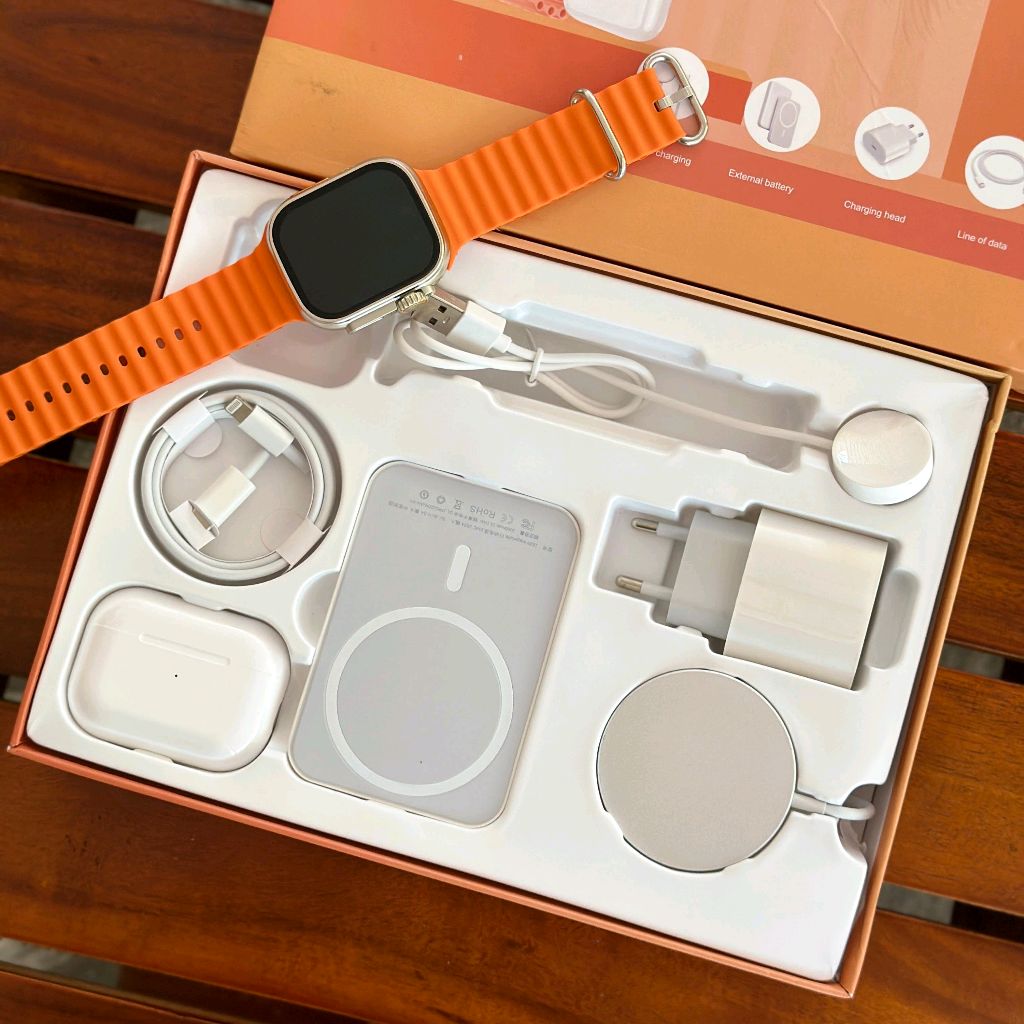 X10 ULTRA (pametni sat, bluetooth slušalice, bluethooth punjač, eksterna baterija, punjač i kabl) - Topopusti