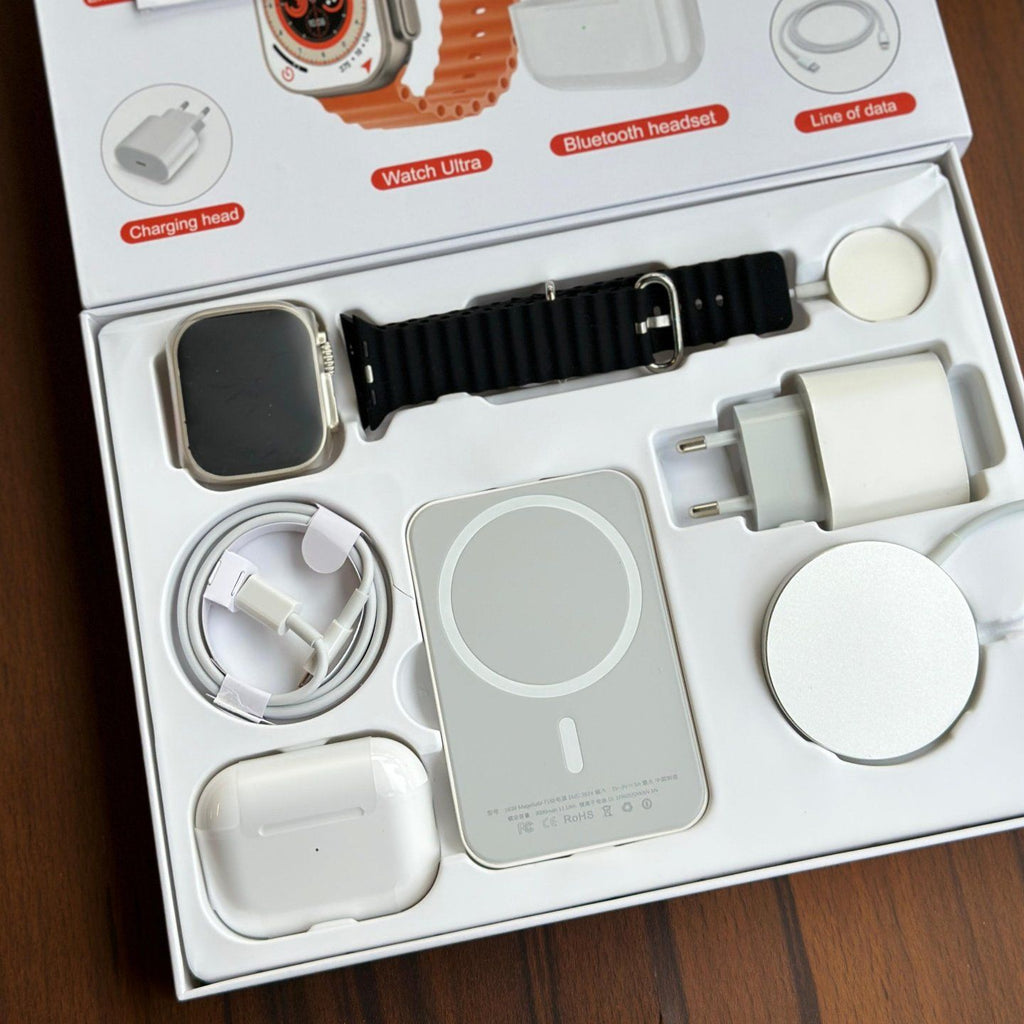 X10 ULTRA (pametni sat, bluetooth slušalice, bluethooth punjač, eksterna baterija, punjač i kabl) - Topopusti