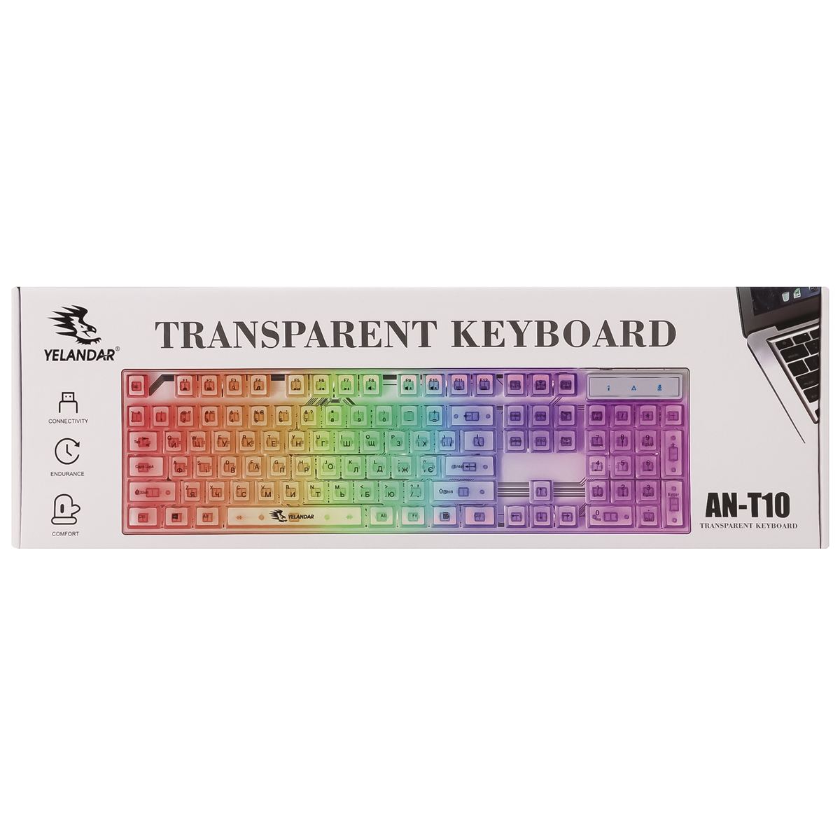 Yelandar AN - T10 RGB Transparent Gaming Tastatura – Mehanički Osećaj, Rainbow LED Osvetljenje, USB Žična - Topopusti